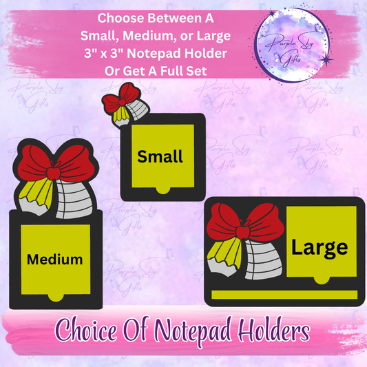 Teacher Apple Pencil Bow 3"x3" Sticky/Tear Away Notes Notepad Holders