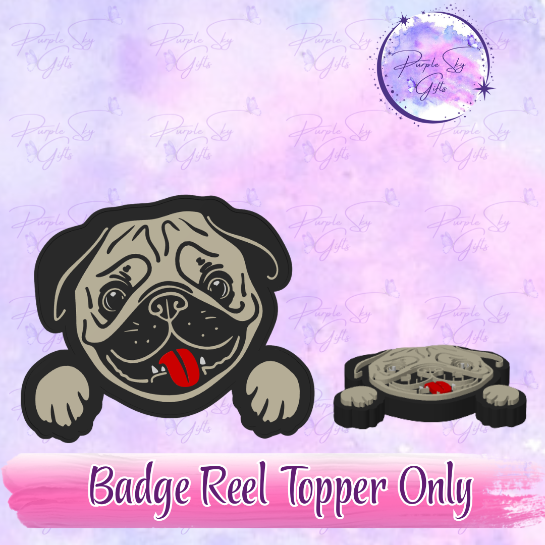 Peeking Pug Badge Reel With Topper - Or Topper Only