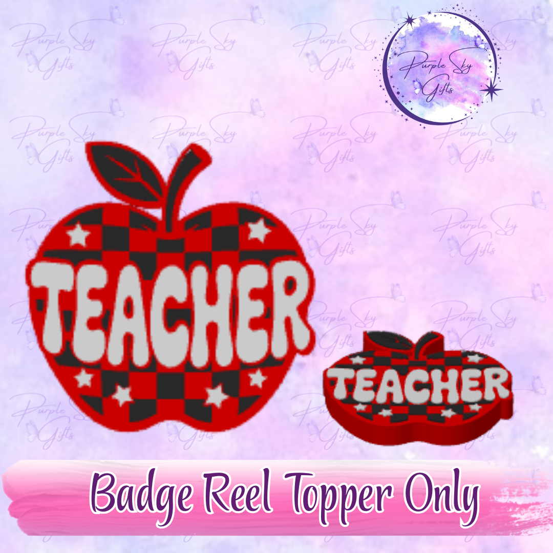 Checkered Print Teacher Apple Badge Reel With Topper - Or Topper Only