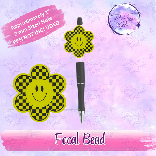 Checkered Print Happy Flower Focal Bead