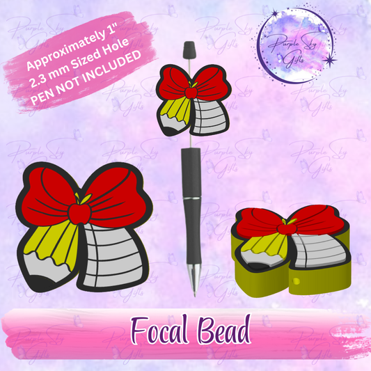 Teacher Apple Pencil Bow Focal Bead