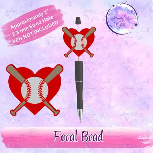 Heart Baseball and Two Bats Focal Bead