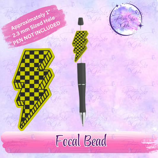 Checkered Print Lightening Bolt Focal Bead