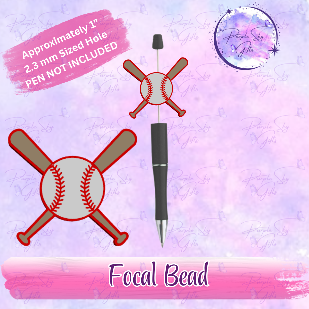 Baseball and Two Bats Focal Bead