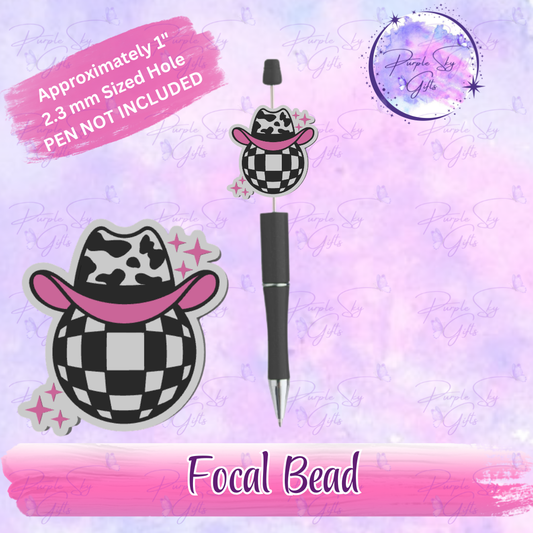 Disco Ball Cow Print Hat Focal Bead