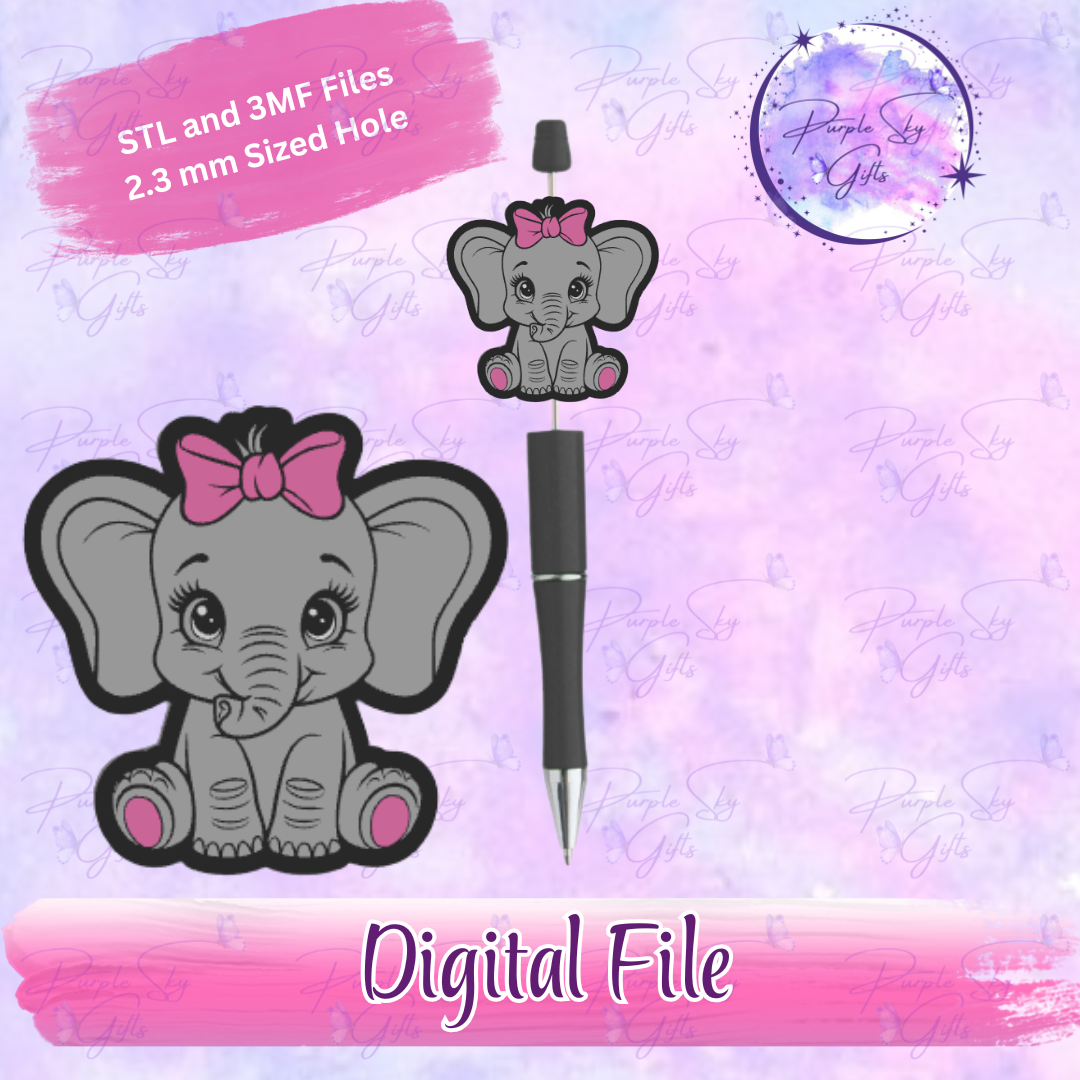 Girl Baby Elephant Focal Bead Digital STL and 3MF Files
