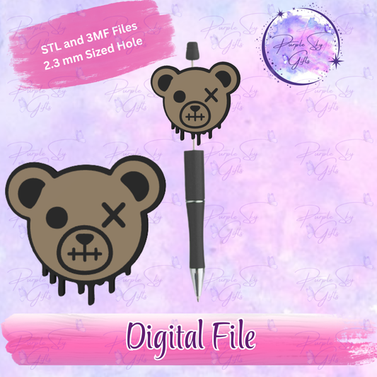 Creepy Bear Head Focal Bead Digital STL and 3MF Files