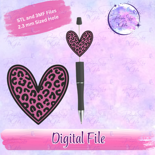 Leopard Print Heart Focal Bead Digital STL and 3MF Files