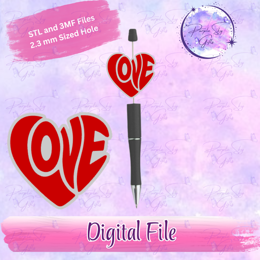 Love Heart Valentine's Focal Bead Digital STL and 3MF Files