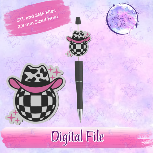 Disco Ball Cow Print Hat Focal Bead Digital STL and 3MF Files