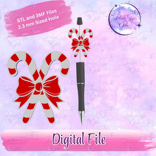 Candy Canes with Bow Focal Bead Digital STL and 3MF Files