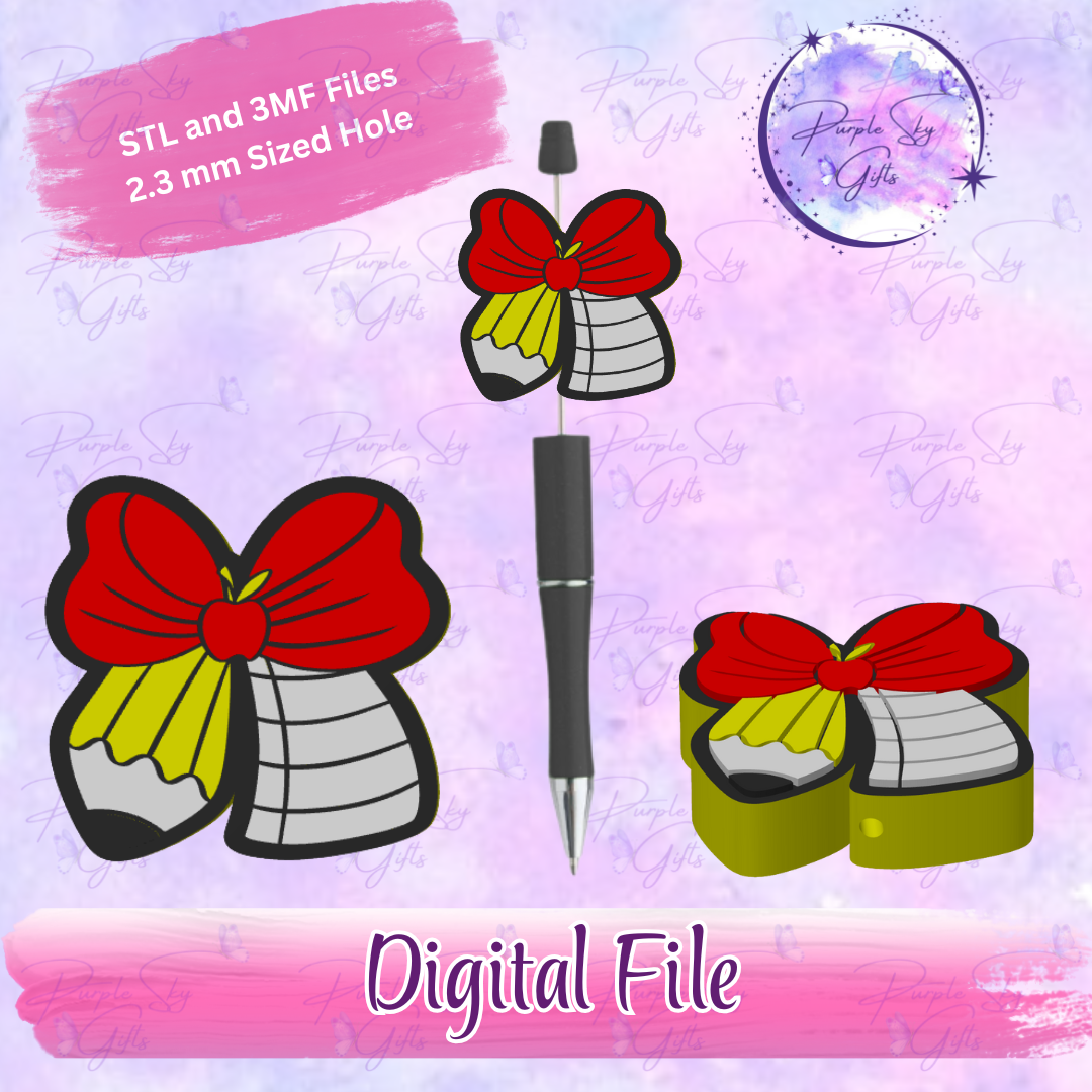 Teacher Apple Pencil Bow Focal Bead Digital STL and 3MF Files
