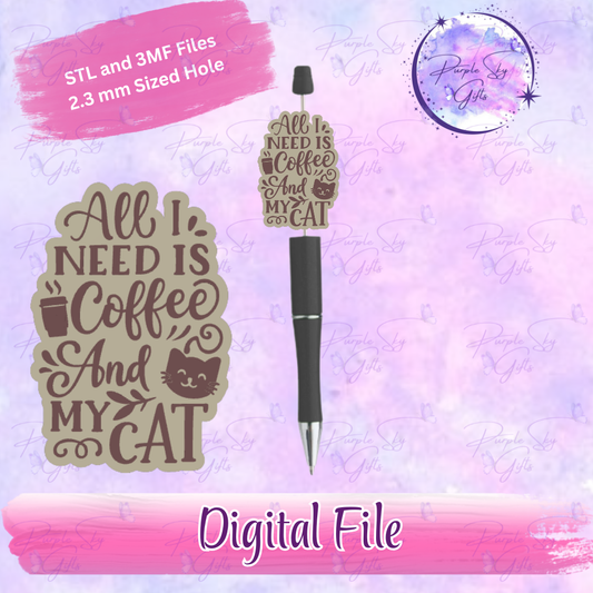 All I Need Is Coffee And My Cat Focal Bead Digital STL and 3MF Files