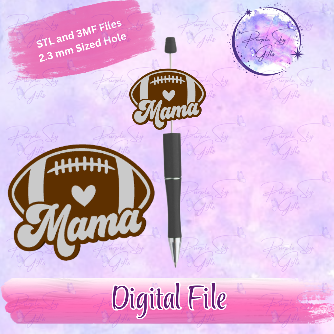 Football Mama Focal Bead Digital STL and 3MF Files