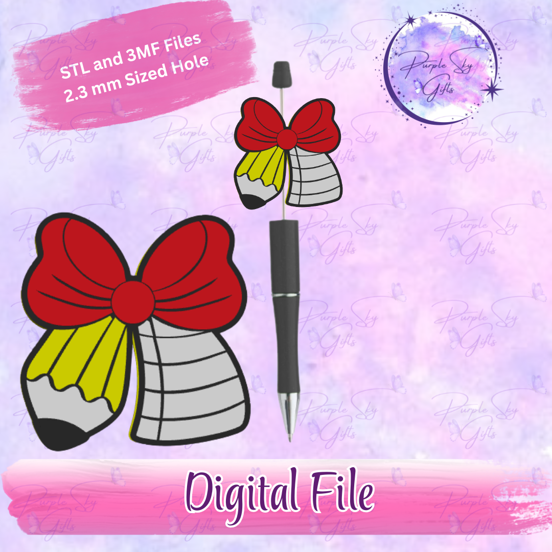 Teacher Round Pencil Bow Focal Bead Digital STL and 3MF Files