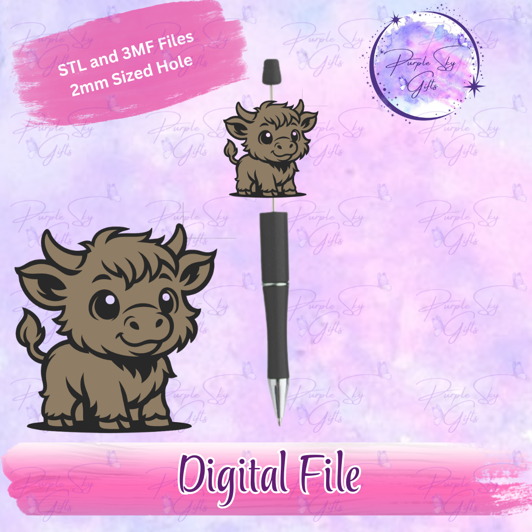 Baby Highland Cow Focal Bead Digital STL and 3MF Files