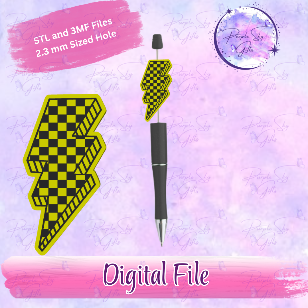 Checkered Print Lightening Bolt Focal Bead Digital STL and 3MF Files