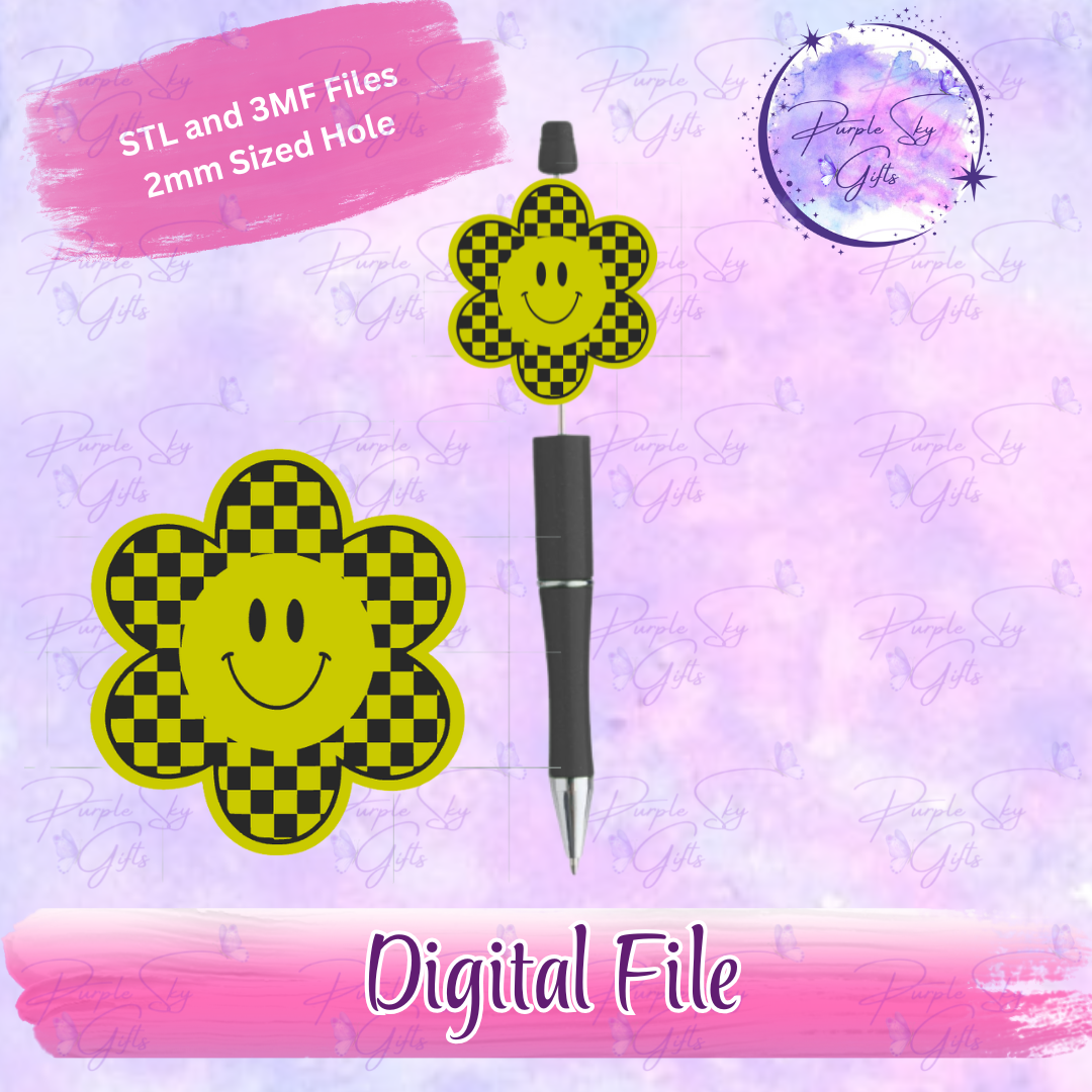 Checkered Print Happy Flower Focal Bead Digital STL and 3MF Files