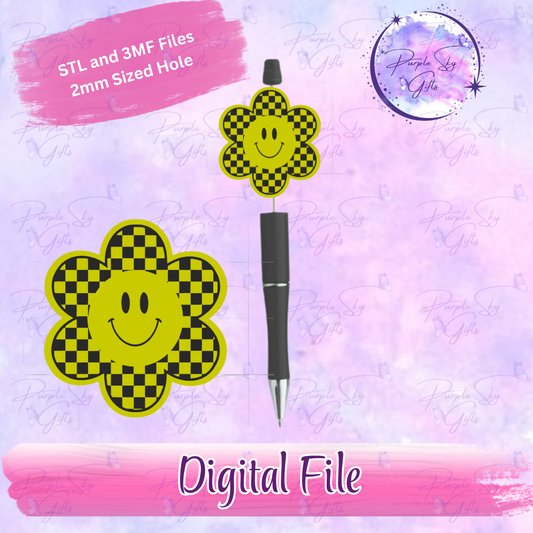 Checkered Print Happy Flower Focal Bead Digital STL and 3MF Files