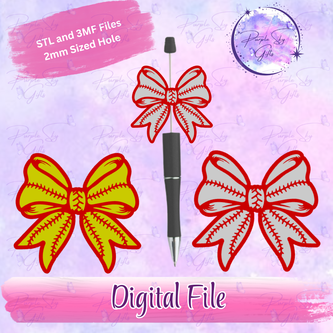 Baseball/Softball Bow Focal Bead Digital STL and 3MF Files