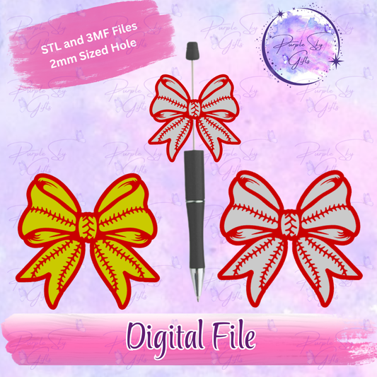 Baseball/Softball Bow Focal Bead Digital STL and 3MF Files