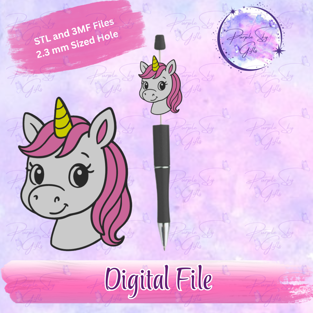 Cute Unicorn Focal Bead Digital STL and 3MF Files