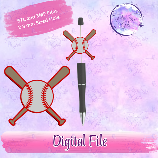 Baseball and Two Bats Focal Bead Digital STL and 3MF Files