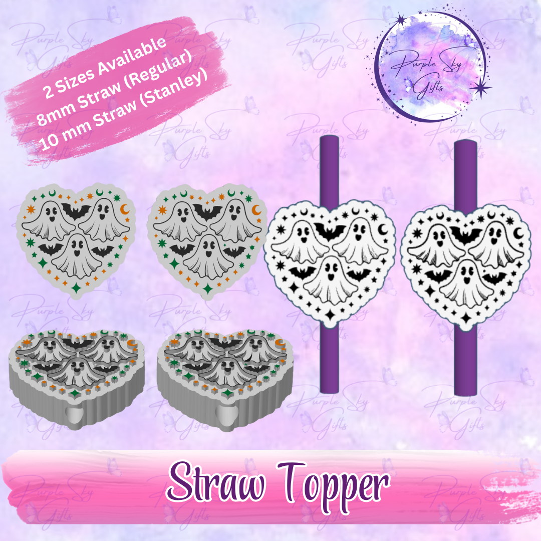 Bats and Ghosts Heart Straw Topper