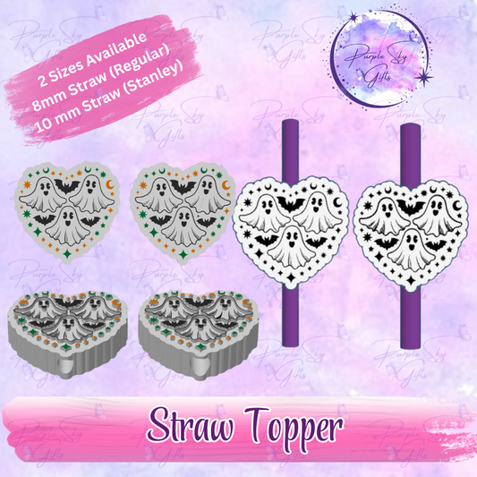 Bats and Ghosts Heart Straw Topper