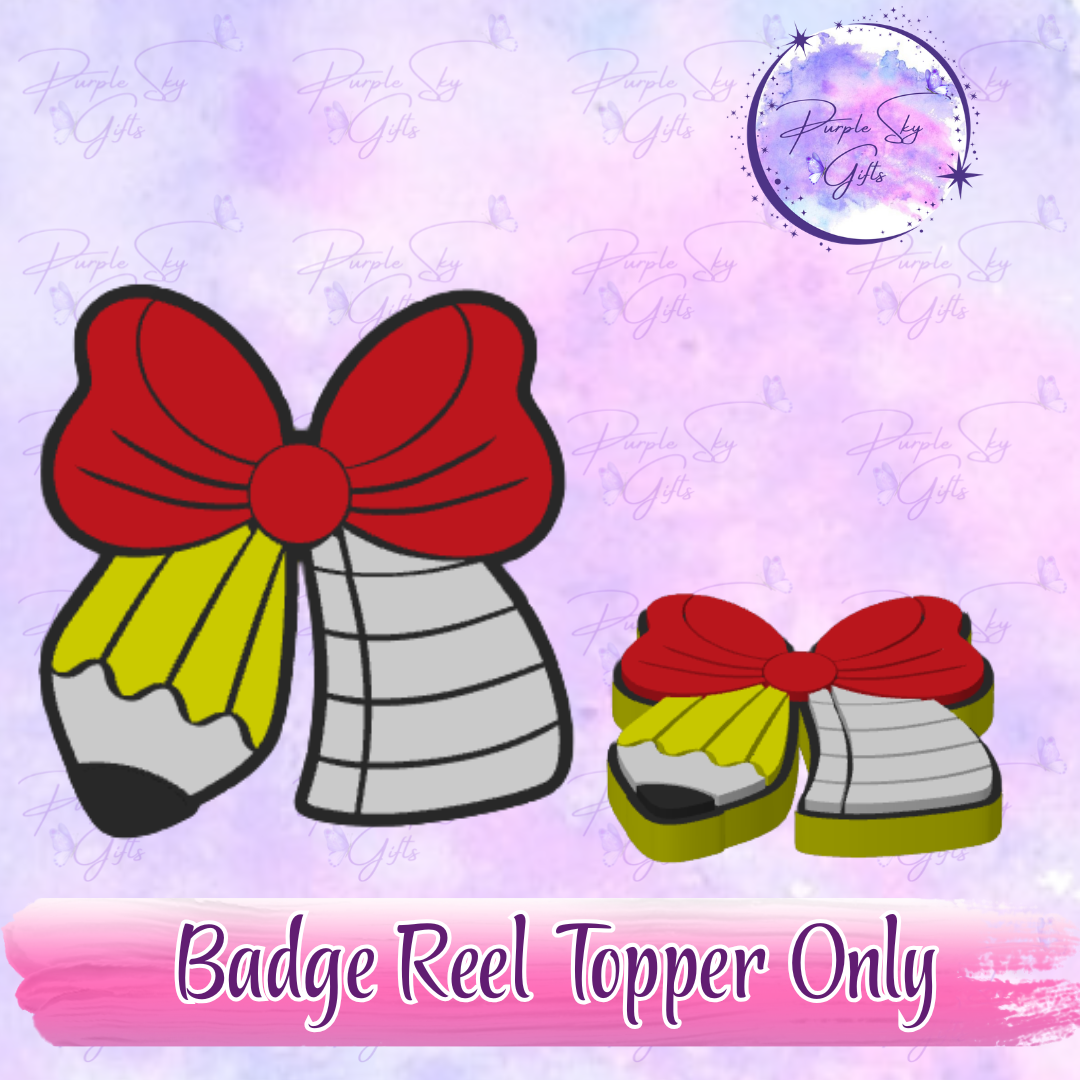 Teacher Round Pencil Bow Badge Reel With Topper - Or Topper Only