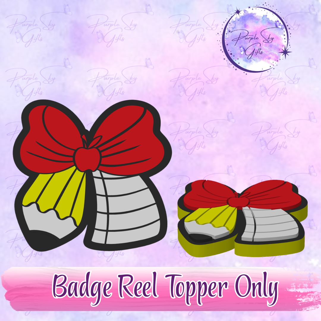 Teacher Apple Pencil Bow Badge Reel With Topper - Or Topper Only