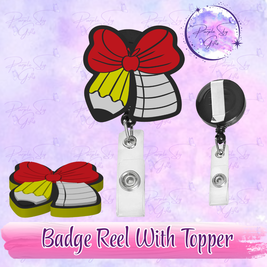 Teacher Apple Pencil Bow Badge Reel With Topper - Or Topper Only