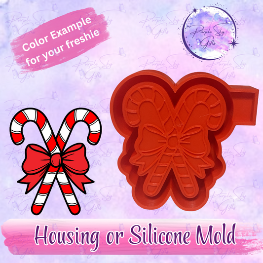 Christmas Candy Canes With Bow Housing or Silicone Mold
