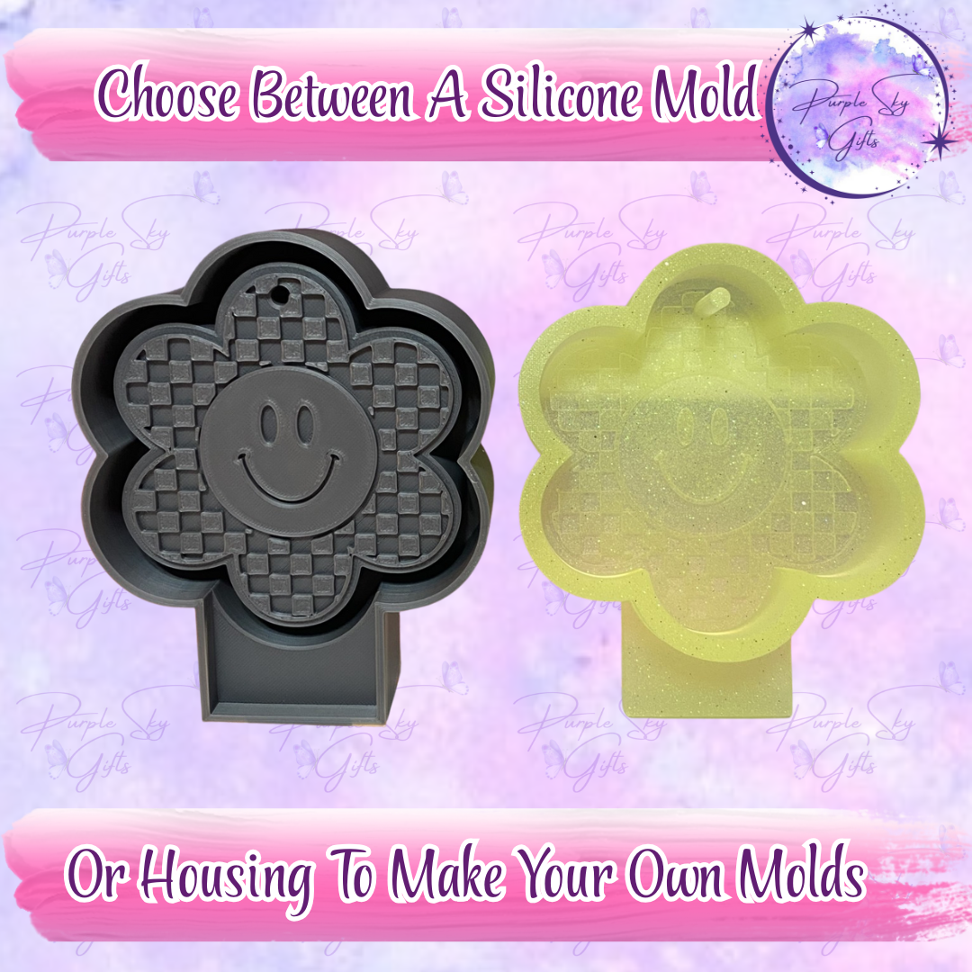 Checkered Print Flower Mold Housing or Silicone Mold