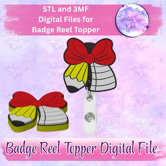 Teacher Round Pencil Bow Badge Reel Topper STL and 3MF Files