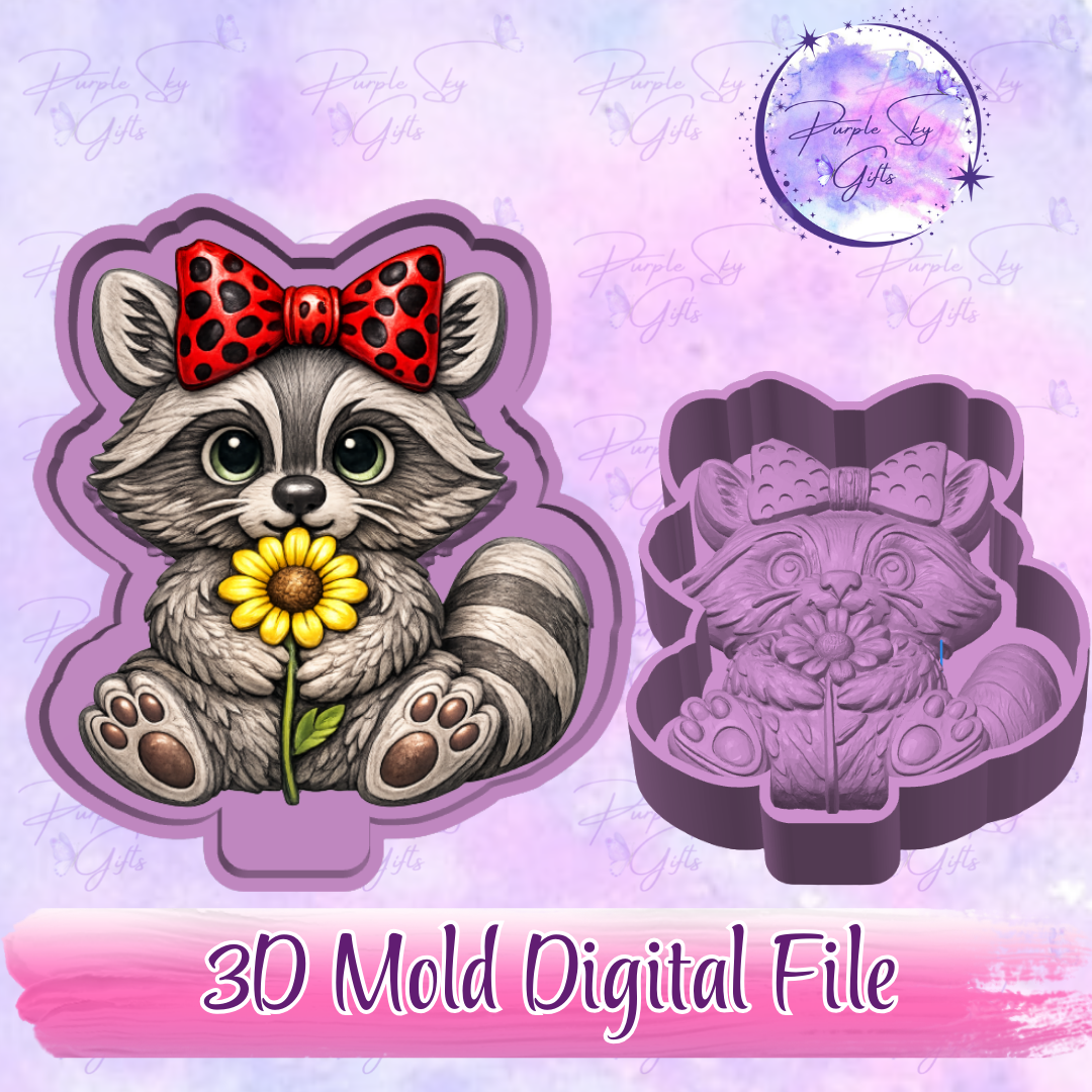 Raccoon With Flower 3D Freshie Mold Housing STL Digital File