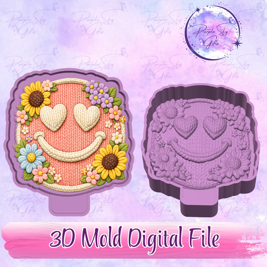 Crochet Knitted Yarn Look Smiley Face 3D Freshie Mold Housing STL Digital File