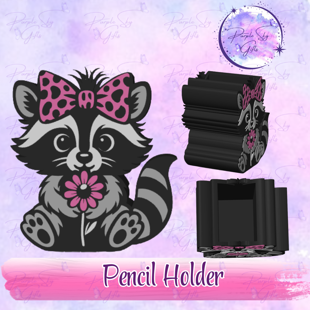 Cute Raccoon and Flower Pencil Holder - Desk Accessories