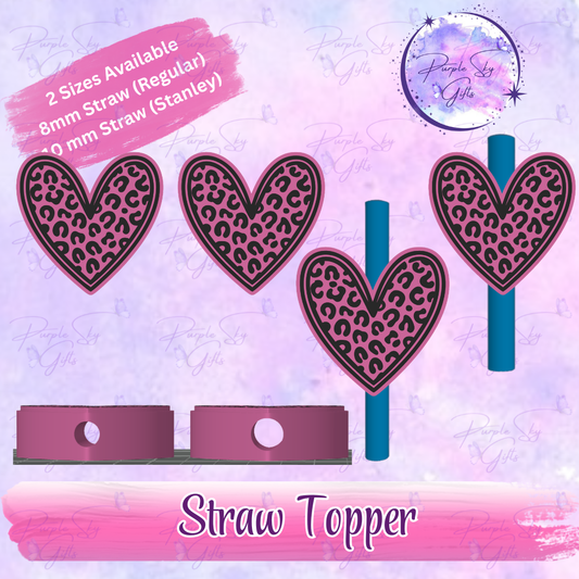 Leopard Print Heart Straw Topper