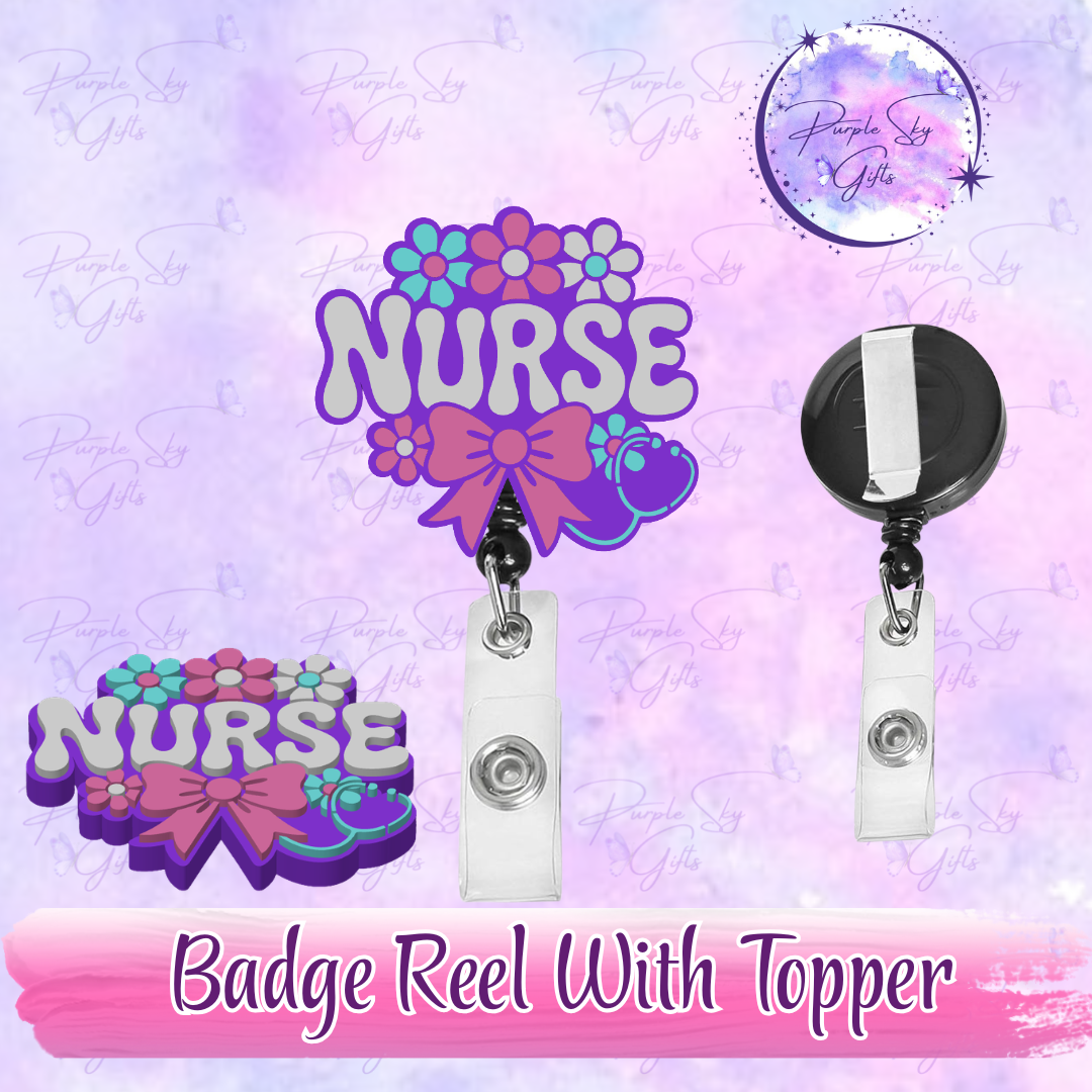 Floral Nurse Badge Reel With Topper - Or Topper Only