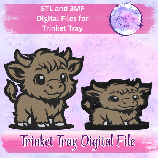 Baby Highland Cow Trinket Tray Digital STL and 3MF Files