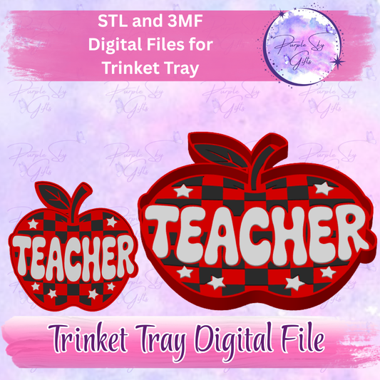 Checkered Print Teacher Apple Trinket Tray Digital STL and 3MF Files
