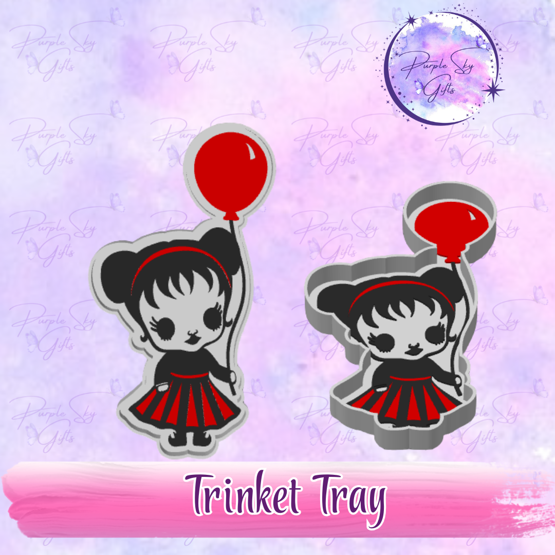 Creepy Gothic Girl With Balloon Trinket Tray