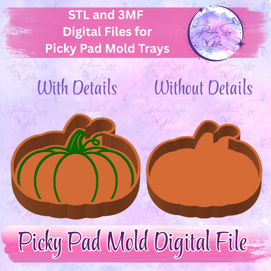 Pumpkin With VIne Picky Pad Mold Tray - With or Without Image STL and 3MF DIGITAL Files