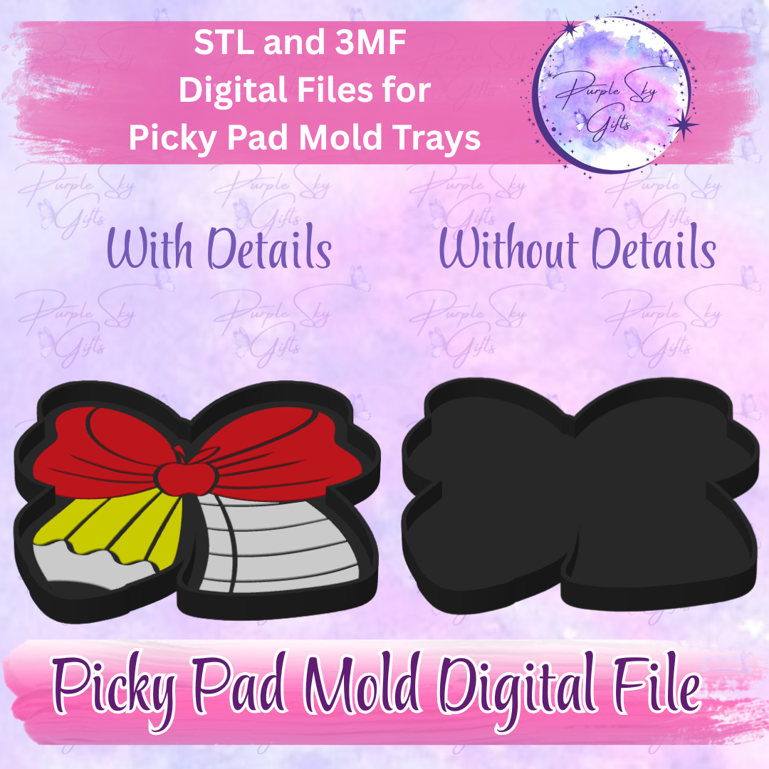 Teacher Apple Pencil Bow Picky Pad Mold Tray - With or Without Image STL and 3MF DIGITAL Files