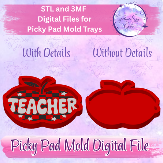 Checkered Print Teacher Apple Picky Pad Mold Tray - With or Without Image STL and 3MF DIGITAL Files