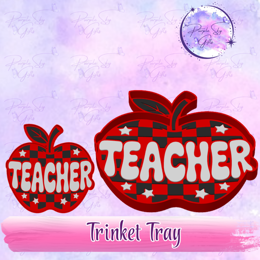 Checkered Print Teacher Apple Trinket Tray