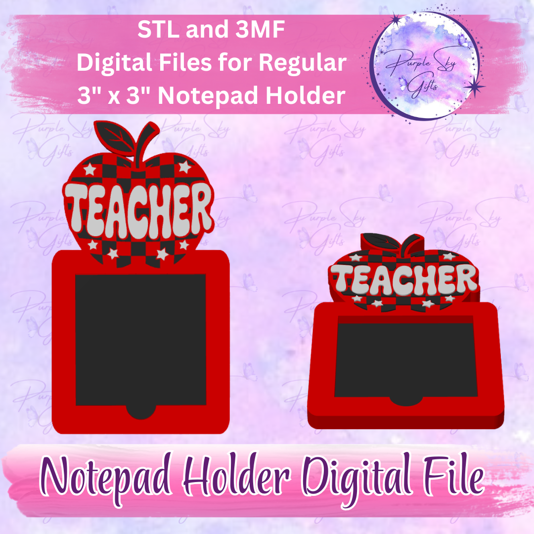 Checkered Print Teacher Apple Notepad Holder Digital STL and 3MF Files