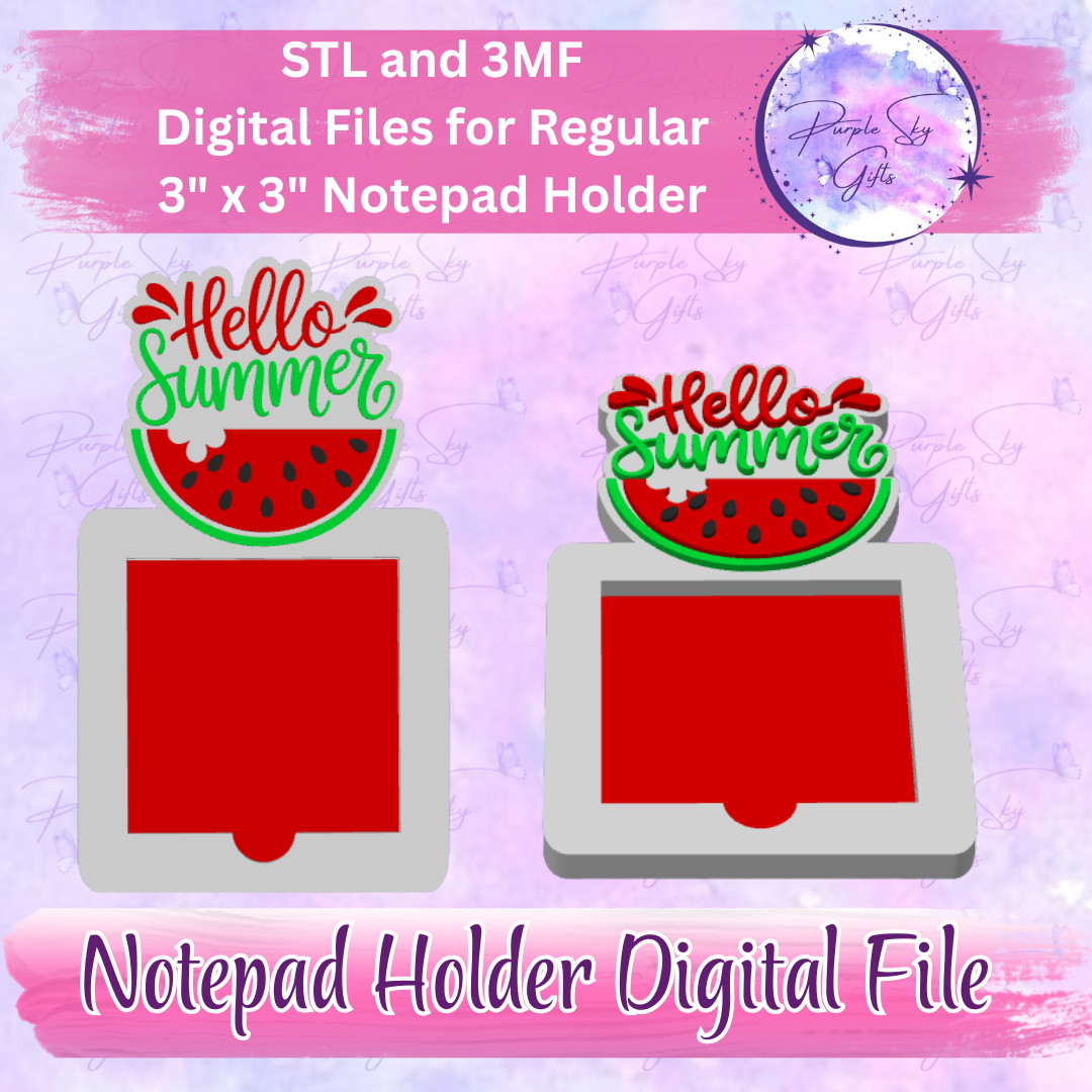 Hello Summer Watermelon Notepad Holder Digital STL and 3MF Files