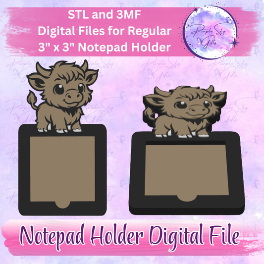 Baby Highland Cow Notepad Holder Digital STL and 3MF Files
